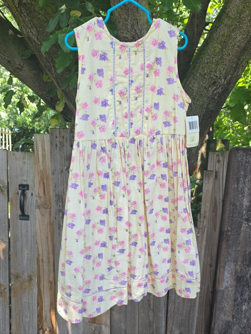 Laura Ashley 100% Cotton Cream Sleeveless Dress with Pink & Purple Floral Print